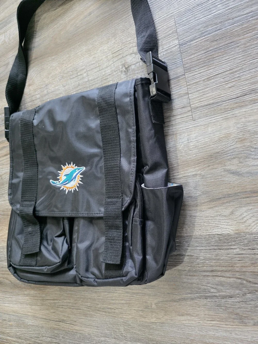 Black Miami Dolphins Logo Messenger Bag - Adjustable Strap